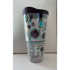 TERVIS Fiesta Cool Dots Brown Green With Lid 16 oz Insulated Tumbler EUC
